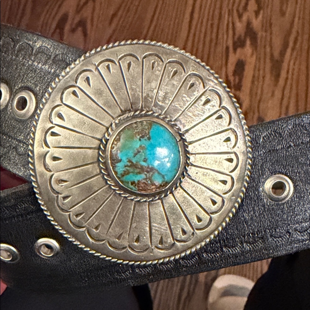 Black Leather Belt with Silver Accents - Picture 2 of 10